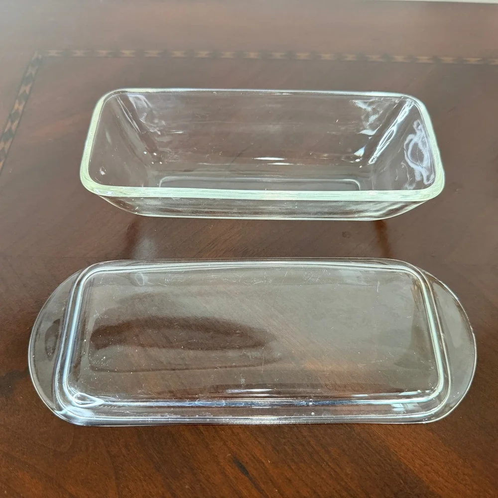 Vintage Glass MCM Butter Dish Clear Rectangular Lid‎ Tray Farmhouse Kitchen
